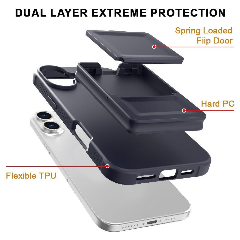 EIDERWOOD iPhone 16 Fleksibelt Plastik Cover m. Kortholder & Indbygget Spejl - Sort