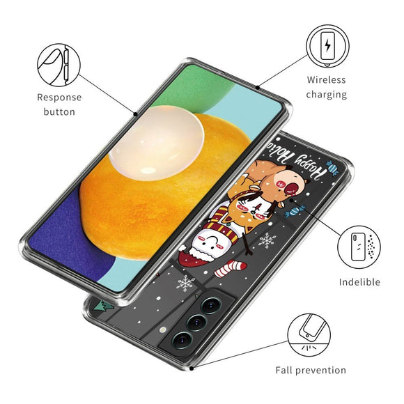 Samsung Galaxy S23 Fleksibelt Plast Jule Cover - Snemand, Hund og Rensdyr