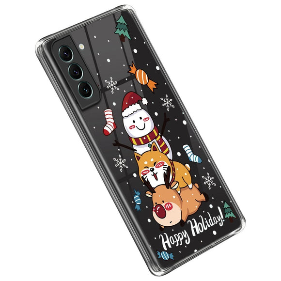 Samsung Galaxy S22 Fleksibelt Plast Jule Cover - Snemand, Hund og Rensdyr