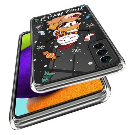 Samsung Galaxy S22 Fleksibelt Plast Jule Cover - Snemand, Hund og Rensdyr