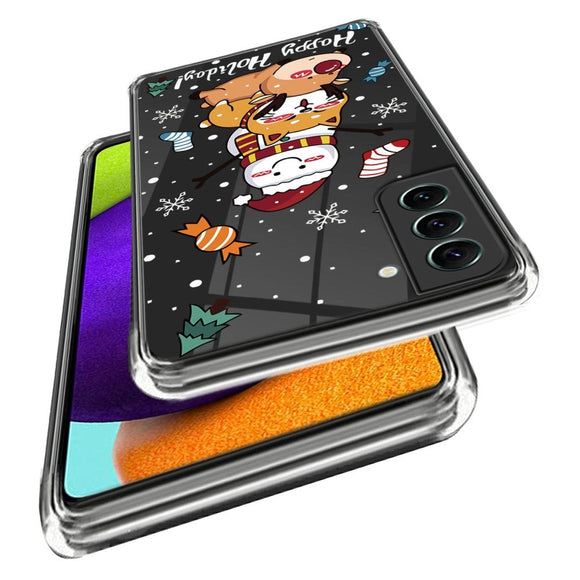 Samsung Galaxy S22 Fleksibelt Plast Jule Cover - Snemand, Hund og Rensdyr