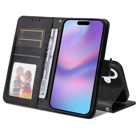 EIDERWOOD iPhone 17 Kunstlæder Flip Cover m. Pung & Strop - Sort