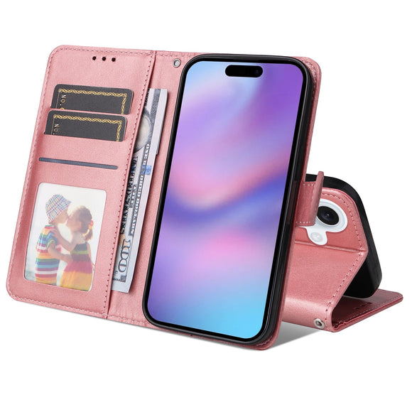 EIDERWOOD iPhone 17 Kunstlæder Flip Cover m. Pung & Strop - Lyserød