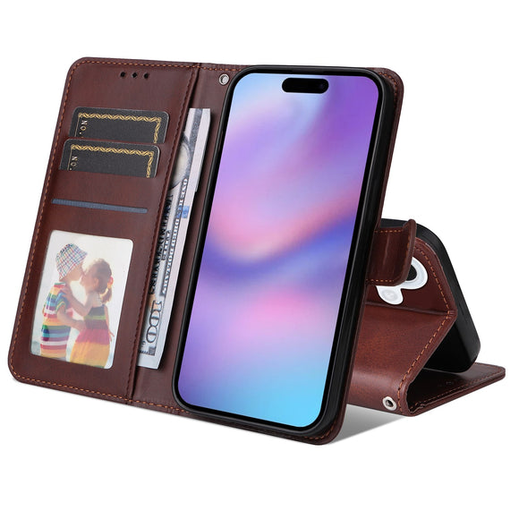 EIDERWOOD iPhone 17 Kunstlæder Flip Cover m. Pung & Strop - Brun