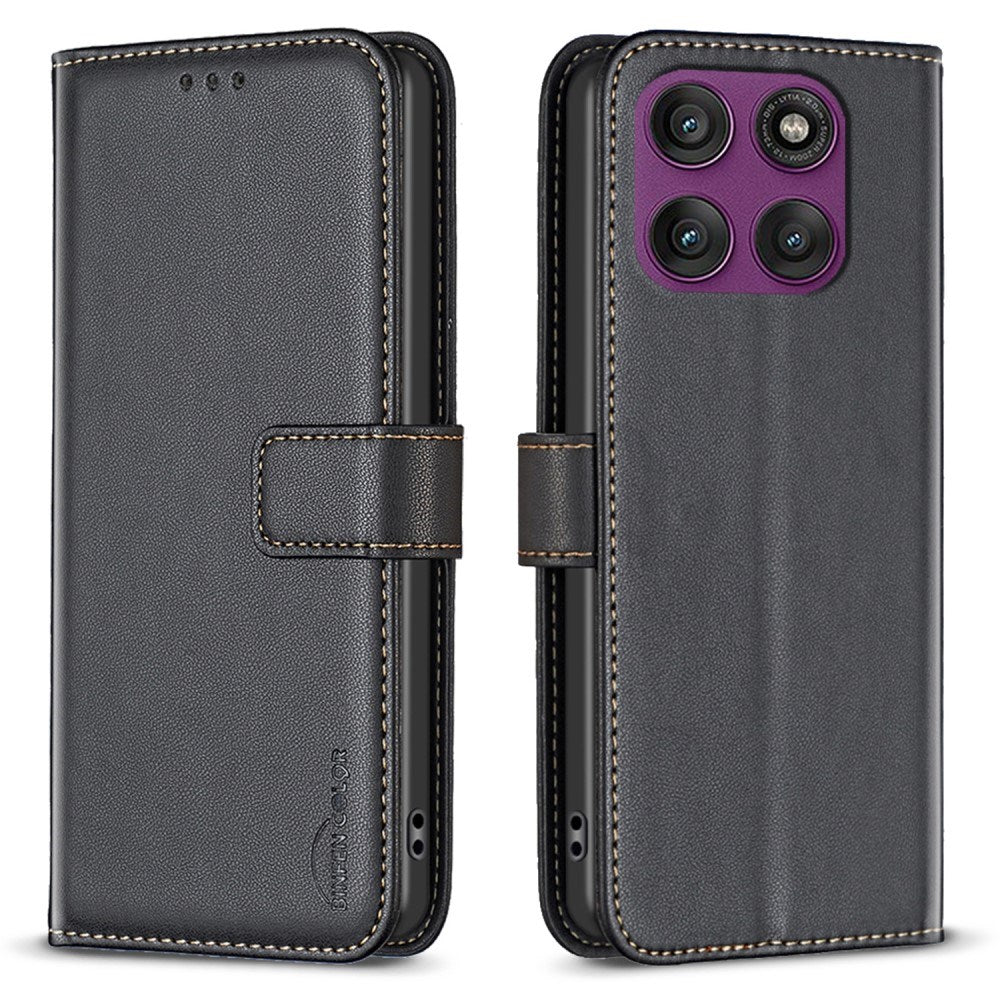 Motorola Edge 60 Pro BINFEN Kunstlæder Flip Cover m. Kortholder & Ståfunktion - Sort