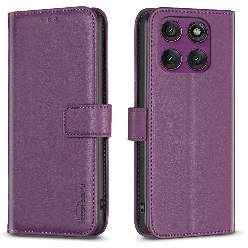 Motorola Edge 60 Pro BINFEN Kunstlæder Flip Cover m. Kortholder & Ståfunktion - Mørk Lilla