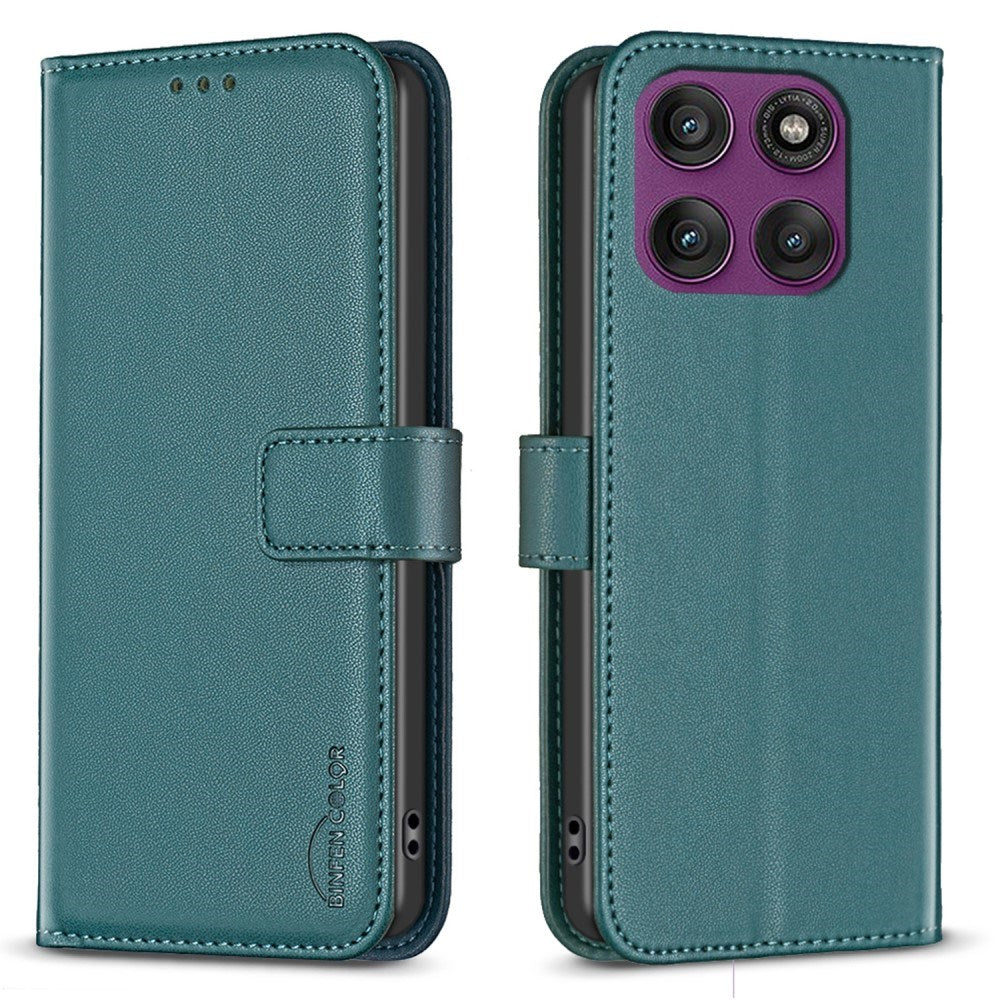 Motorola Edge 60 Pro BINFEN Kunstlæder Flip Cover m. Kortholder & Ståfunktion - Mørkegrøn