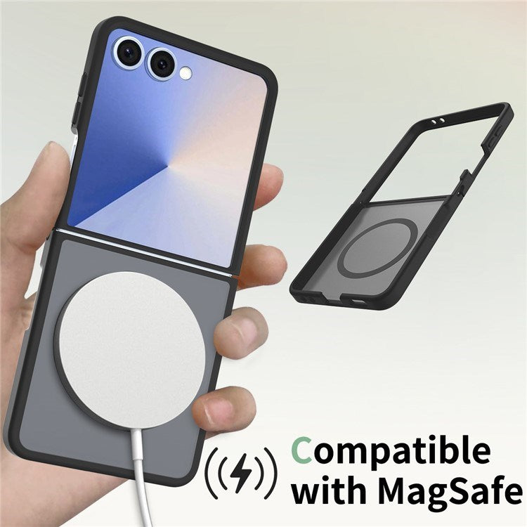 EIDERWOOD Samsung Galaxy Z Flip7 Mat Hybrid Cover - MagSafe Kompatibel - Gennemsigtig / Sort