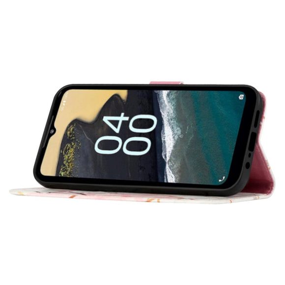 Nokia G60 Blødt Læder Cover m. Pung - Marmor - Pink / Hvid