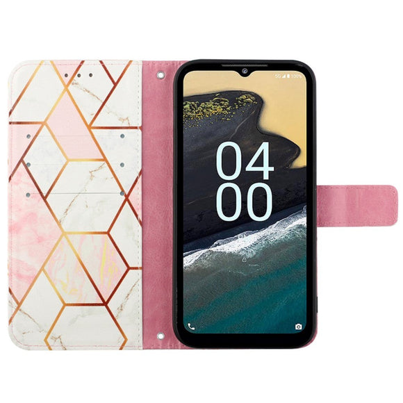 Nokia G60 Blødt Læder Cover m. Pung - Marmor - Pink / Hvid