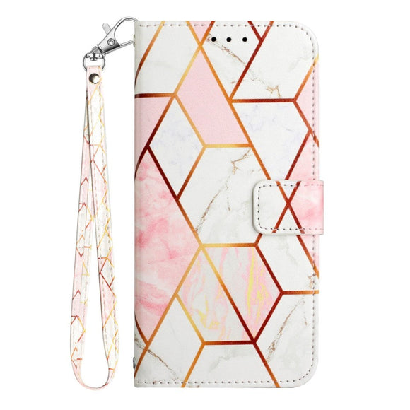 Nokia G60 Blødt Læder Cover m. Pung - Marmor - Pink / Hvid
