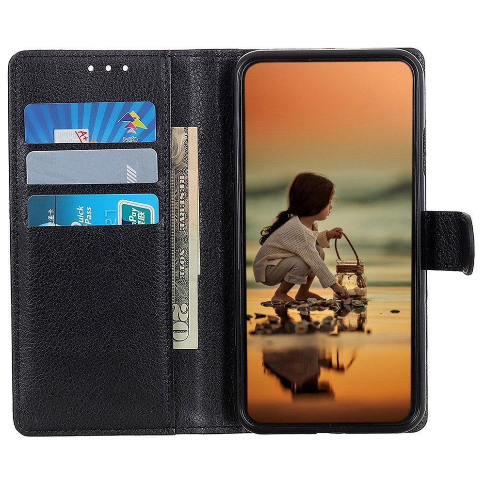 Samsung Galaxy S23 Ultra Litchi Læder Cover m. Pung - Sort