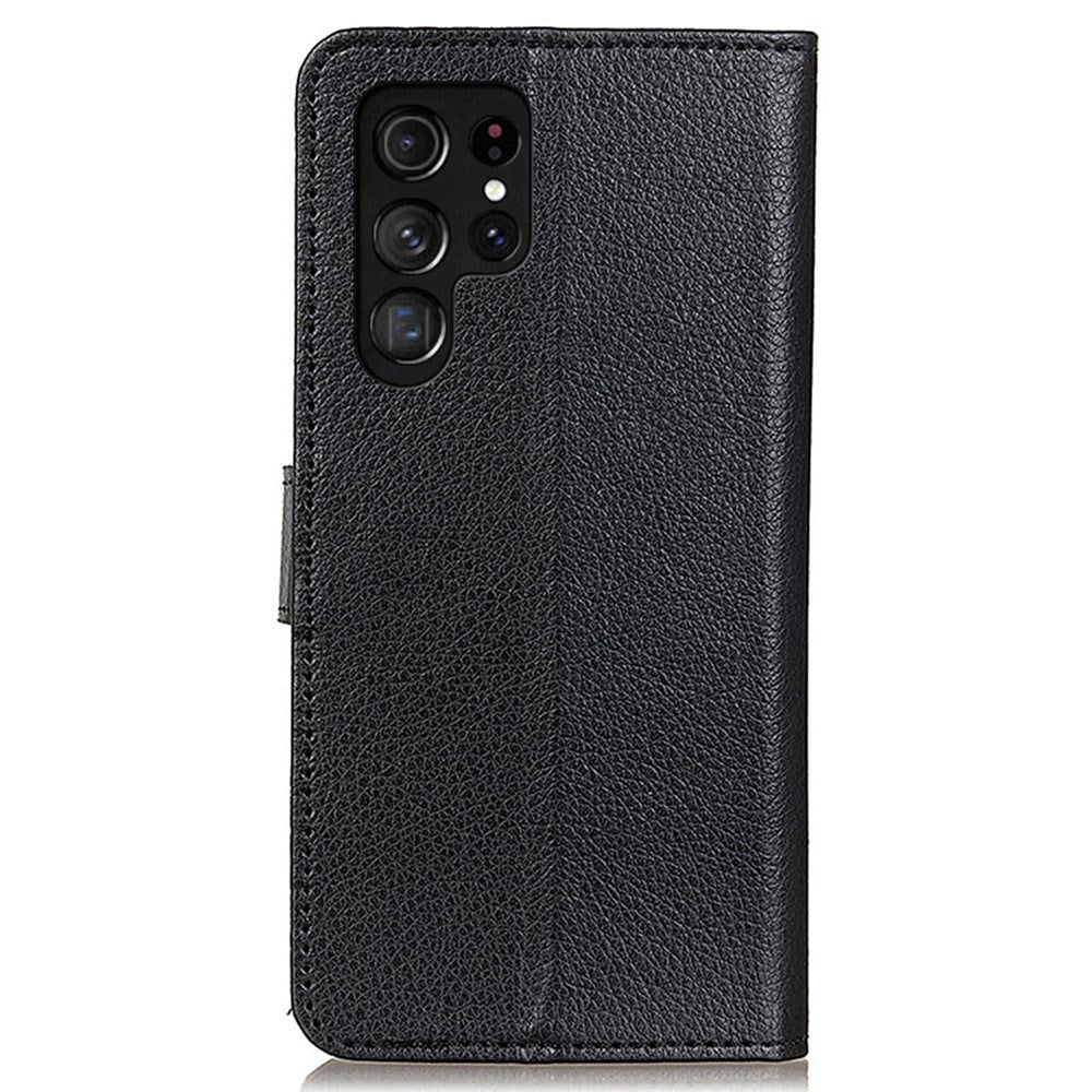 Samsung Galaxy S23 Ultra Litchi Læder Cover m. Pung - Sort