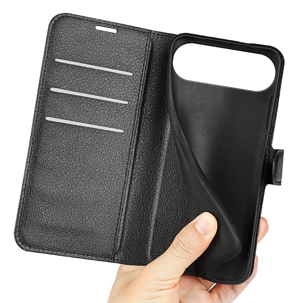 EIDERWOOD iPhone Air Litchi Flip Cover m. Indbygget Kortholder & Ståfunktion - Sort