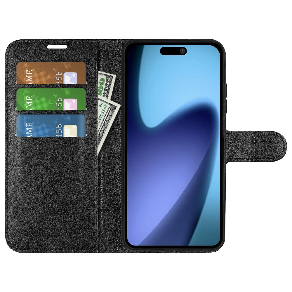 EIDERWOOD iPhone Air Litchi Flip Cover m. Indbygget Kortholder & Ståfunktion - Sort
