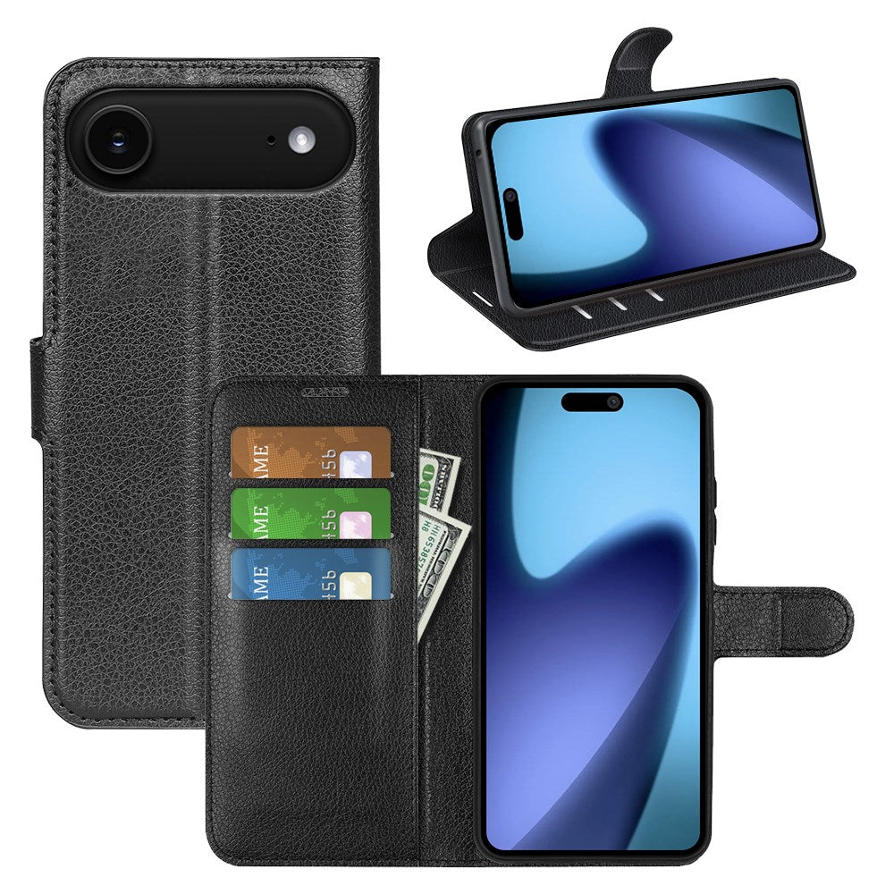 EIDERWOOD iPhone Air Litchi Flip Cover m. Indbygget Kortholder & Ståfunktion - Sort