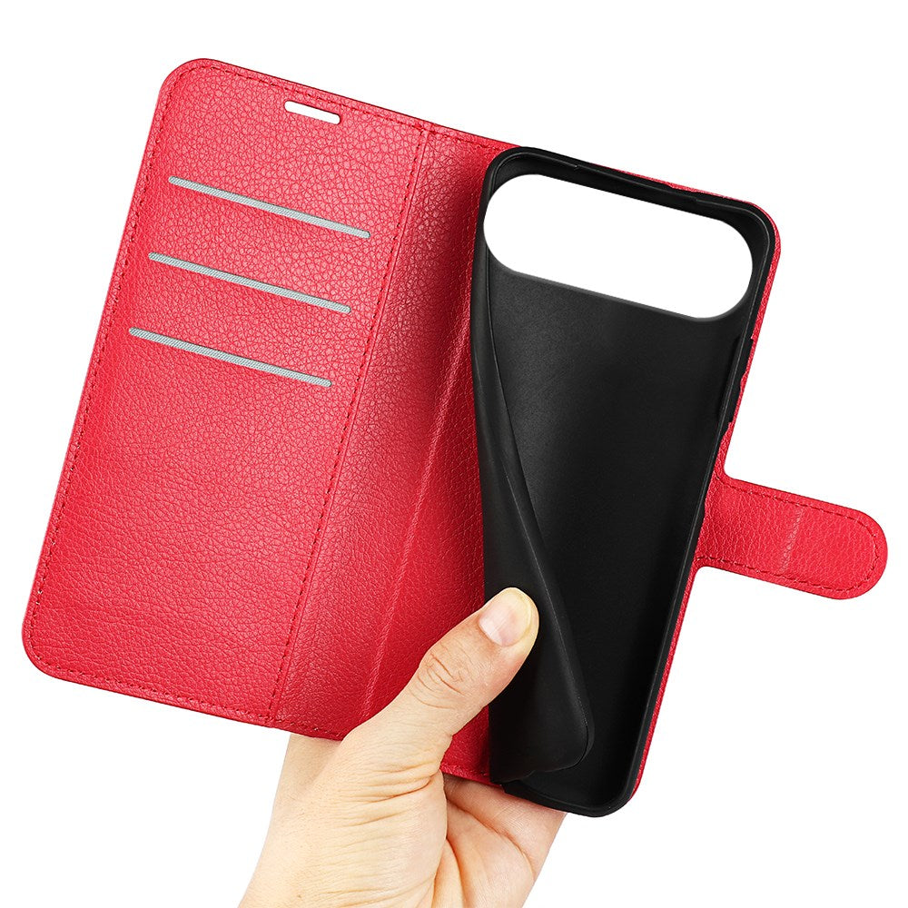 EIDERWOOD iPhone Air Litchi Flip Cover m. Indbygget Kortholder & Ståfunktion - Rød