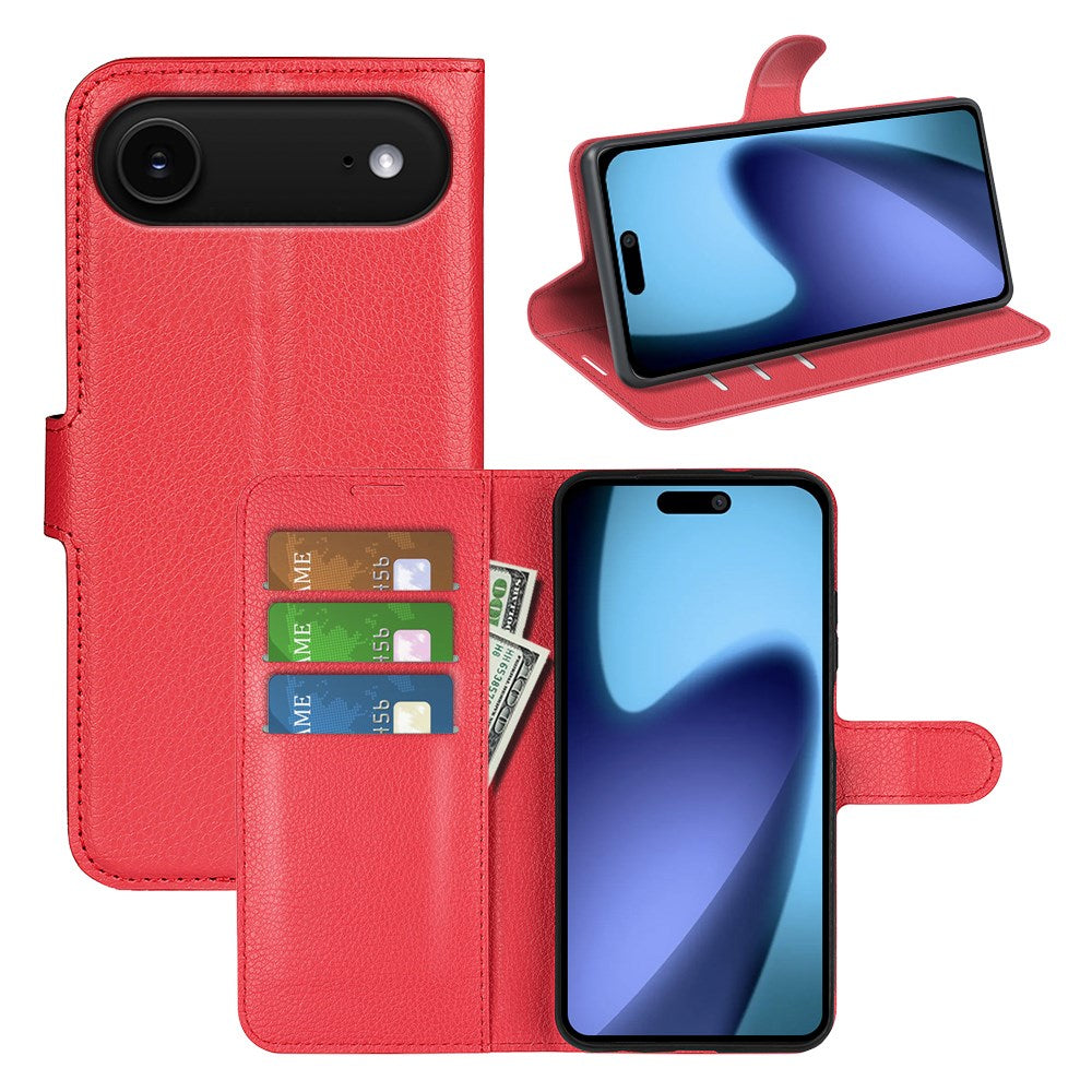 EIDERWOOD iPhone Air Litchi Flip Cover m. Indbygget Kortholder & Ståfunktion - Rød