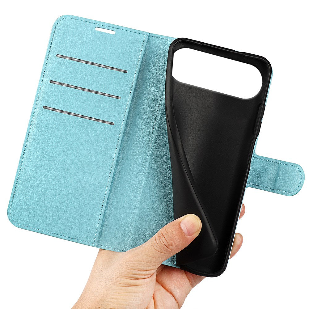 EIDERWOOD iPhone Air Litchi Flip Cover m. Indbygget Kortholder & Ståfunktion - Blå