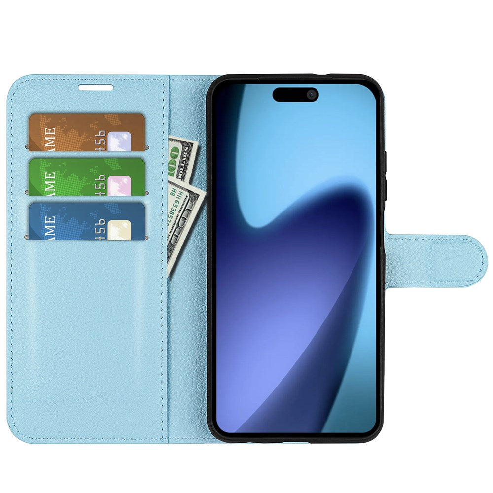 EIDERWOOD iPhone Air Litchi Flip Cover m. Indbygget Kortholder & Ståfunktion - Blå