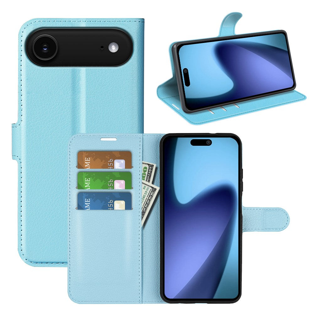 EIDERWOOD iPhone Air Litchi Flip Cover m. Indbygget Kortholder & Ståfunktion - Blå