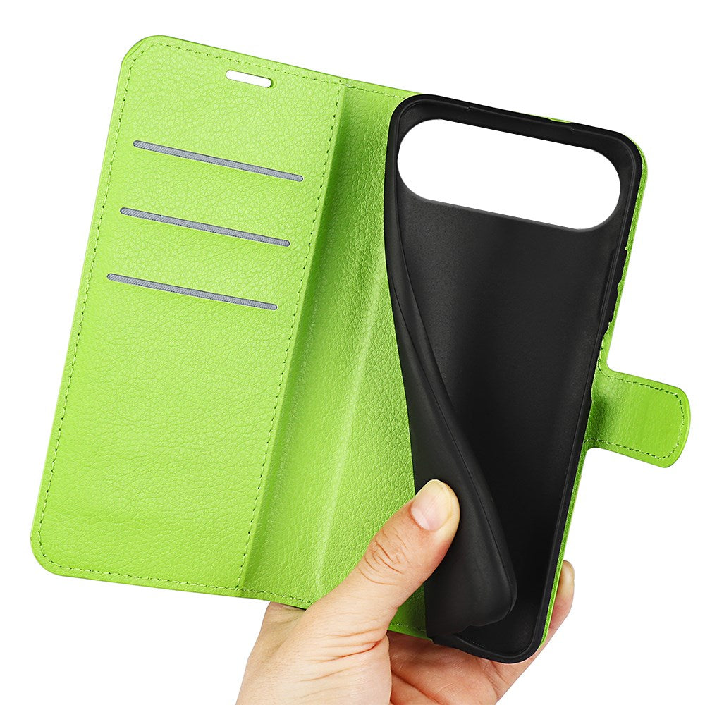 EIDERWOOD iPhone Air Litchi Flip Cover m. Indbygget Kortholder & Ståfunktion - Grøn