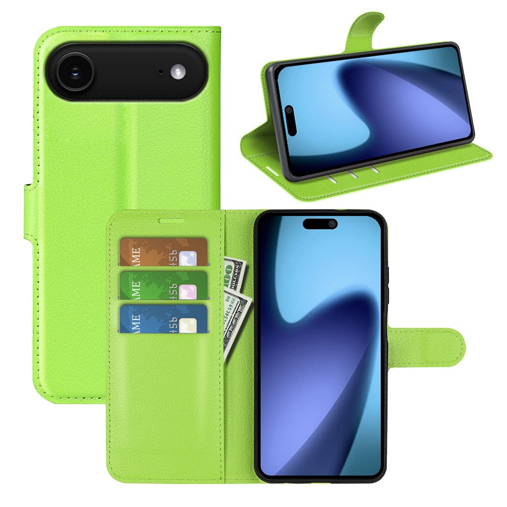 EIDERWOOD iPhone Air Litchi Flip Cover m. Indbygget Kortholder & Ståfunktion - Grøn
