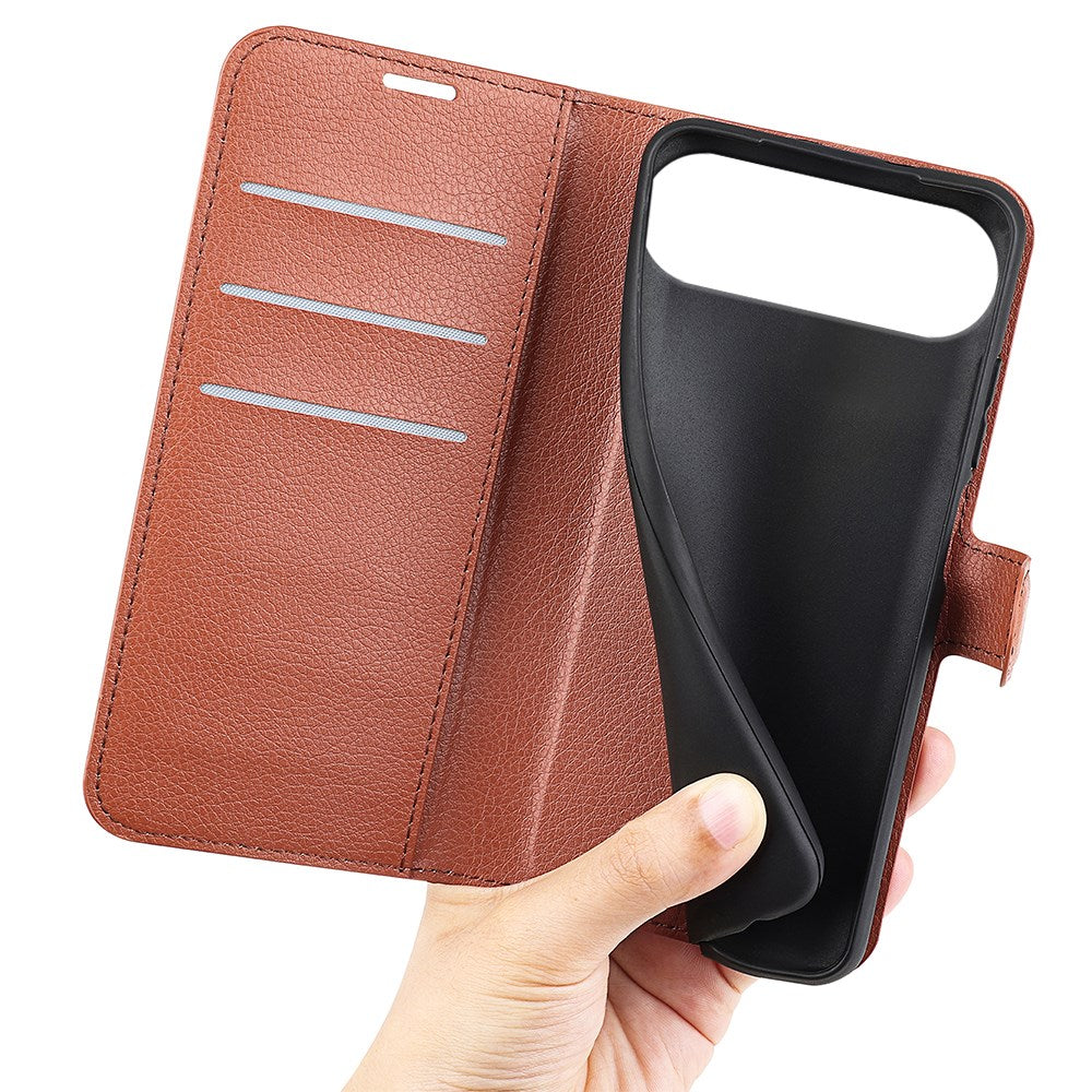 EIDERWOOD iPhone Air Litchi Flip Cover m. Indbygget Kortholder & Ståfunktion - Brun