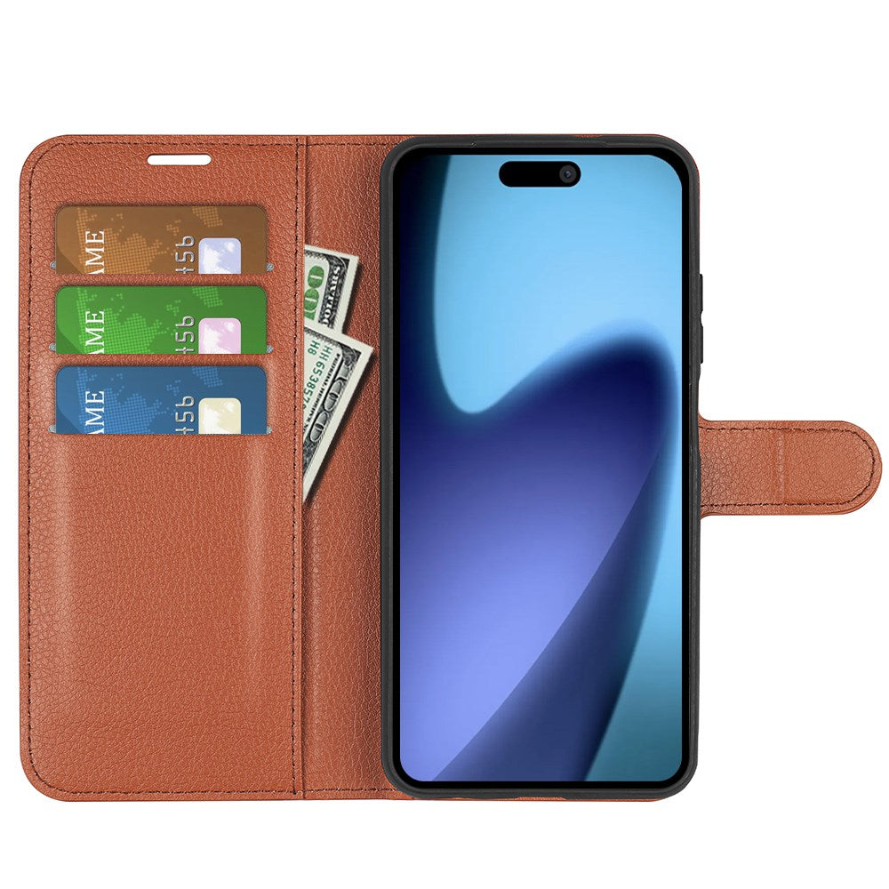 EIDERWOOD iPhone Air Litchi Flip Cover m. Indbygget Kortholder & Ståfunktion - Brun