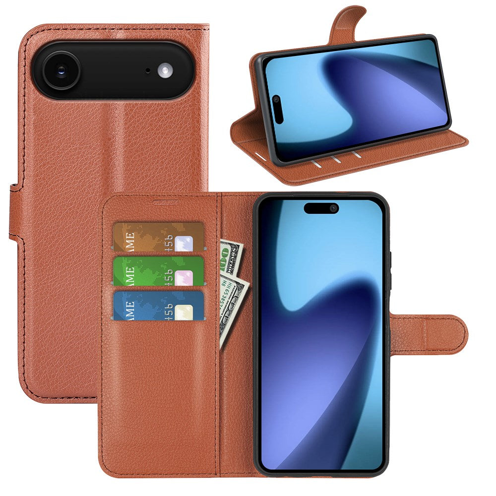 EIDERWOOD iPhone Air Litchi Flip Cover m. Indbygget Kortholder & Ståfunktion - Brun