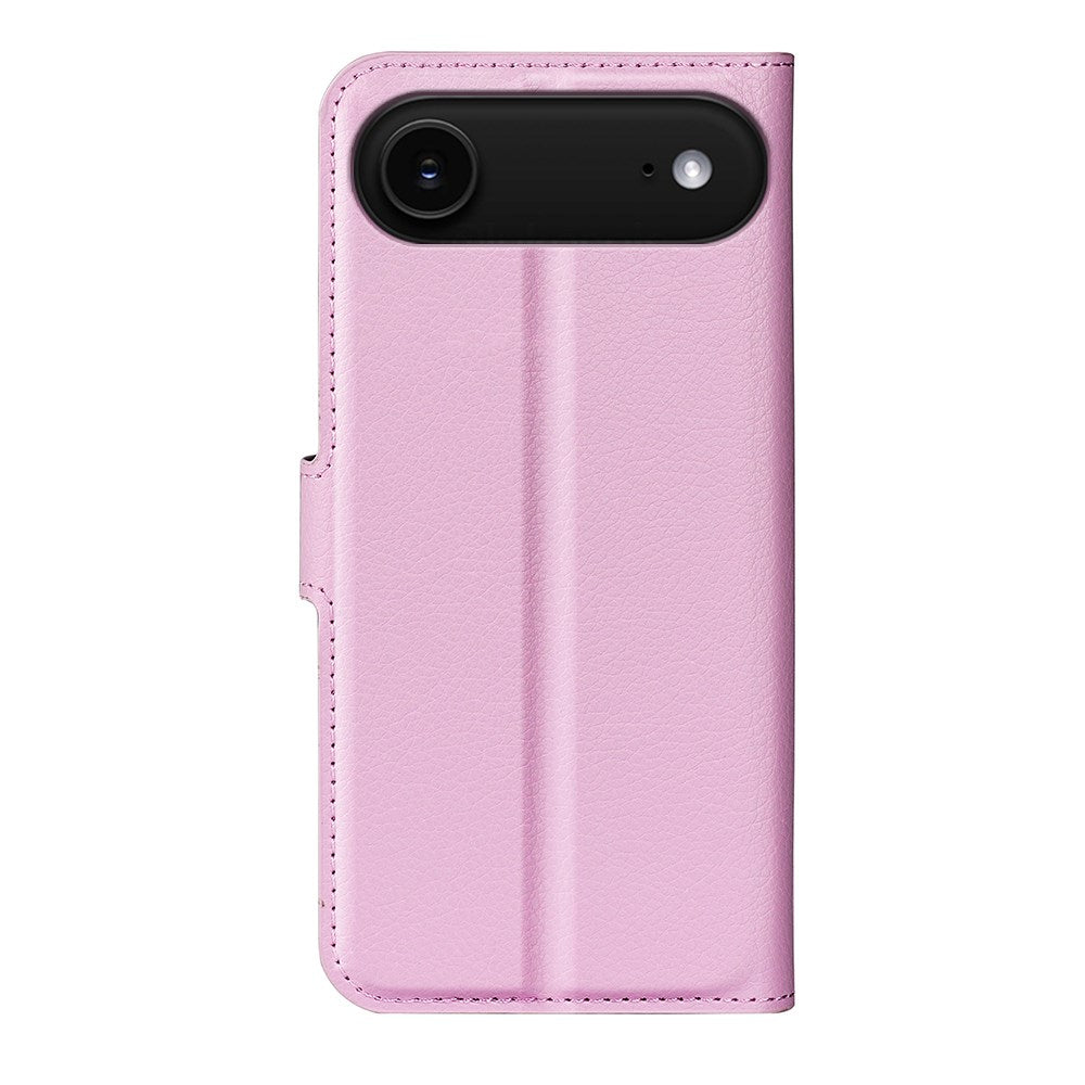 EIDERWOOD iPhone Air Litchi Flip Cover m. Indbygget Kortholder & Ståfunktion - Lyserød