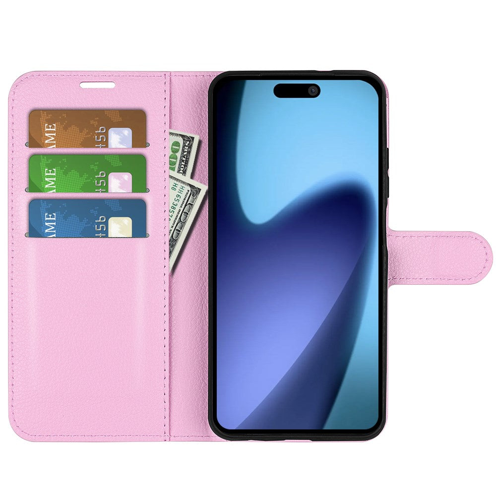 EIDERWOOD iPhone Air Litchi Flip Cover m. Indbygget Kortholder & Ståfunktion - Lyserød