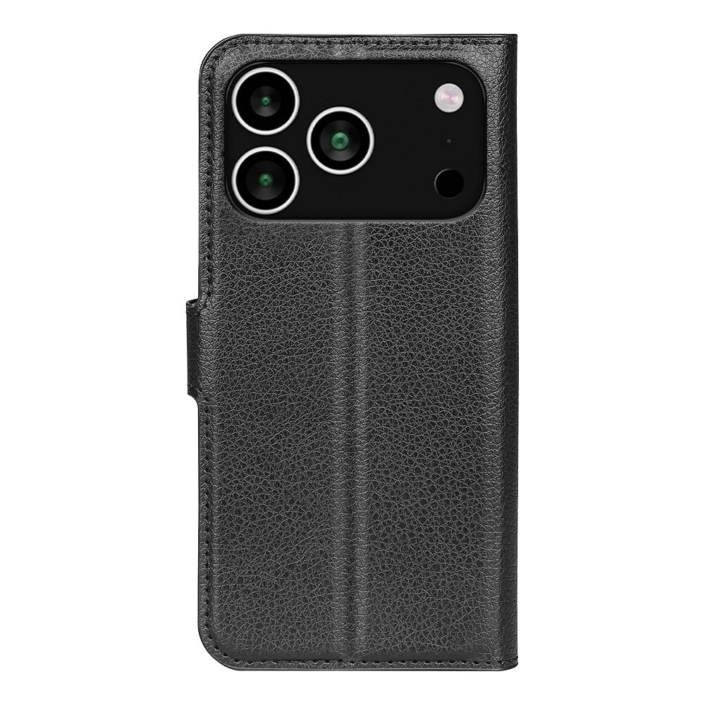 EIDERWOOD iPhone 17 Pro Litchi Flip Cover m. Indbygget Kortholder & Ståfunktion - Sort