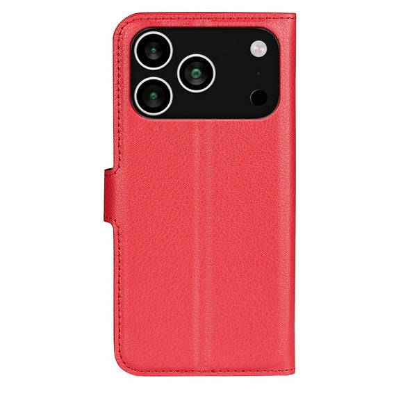 EIDERWOOD iPhone 17 Pro Litchi Flip Cover m. Indbygget Kortholder & Ståfunktion - Rød