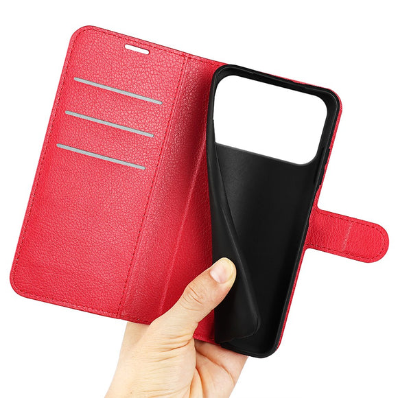 EIDERWOOD iPhone 17 Pro Litchi Flip Cover m. Indbygget Kortholder & Ståfunktion - Rød