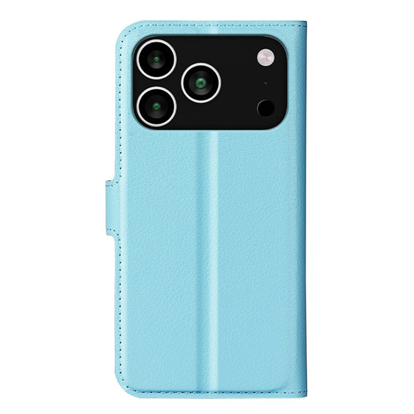 EIDERWOOD iPhone 17 Pro Litchi Flip Cover m. Indbygget Kortholder & Ståfunktion - Blå