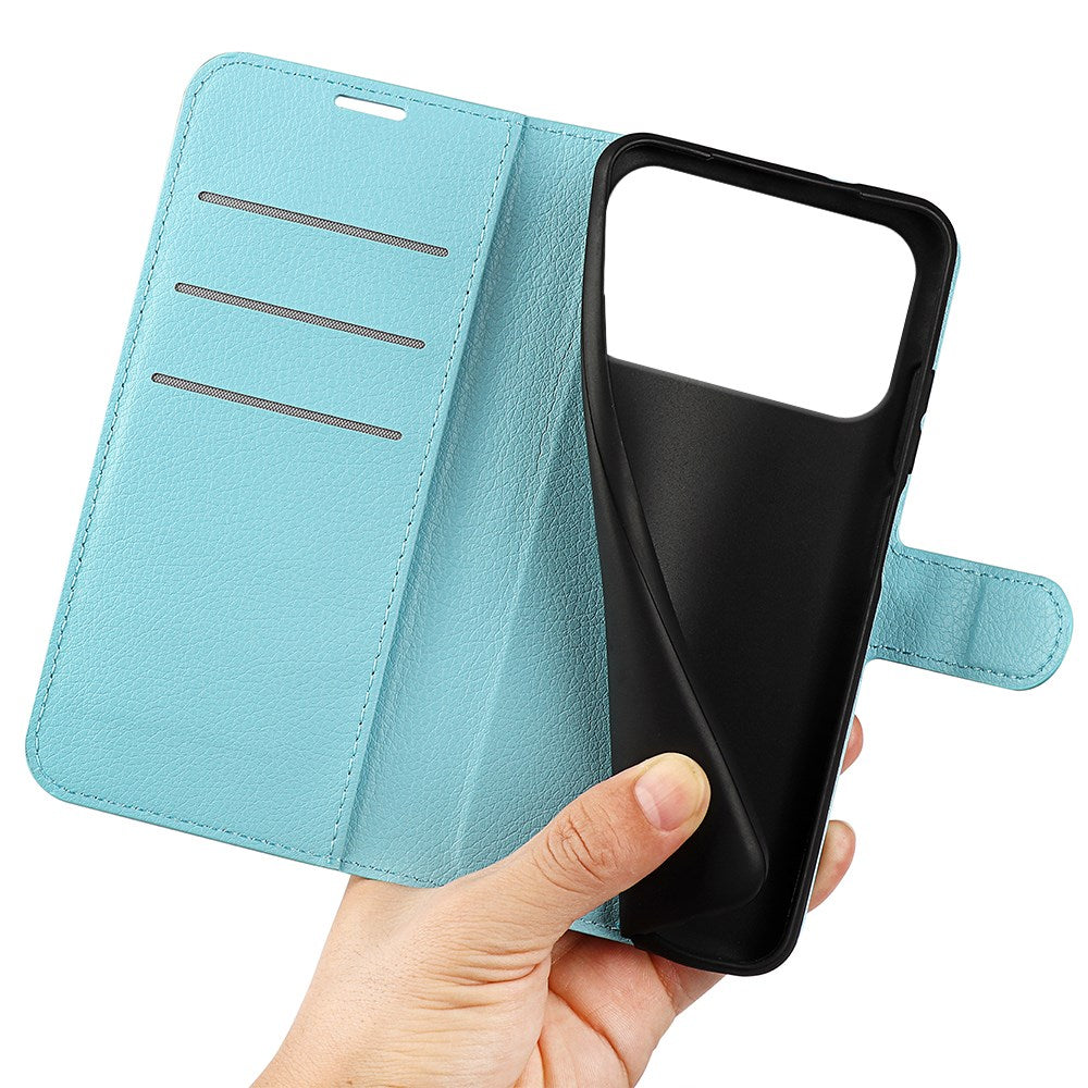 EIDERWOOD iPhone 17 Pro Litchi Flip Cover m. Indbygget Kortholder & Ståfunktion - Blå