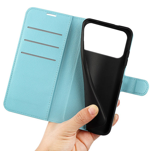 EIDERWOOD iPhone 17 Pro Litchi Flip Cover m. Indbygget Kortholder & Ståfunktion - Blå