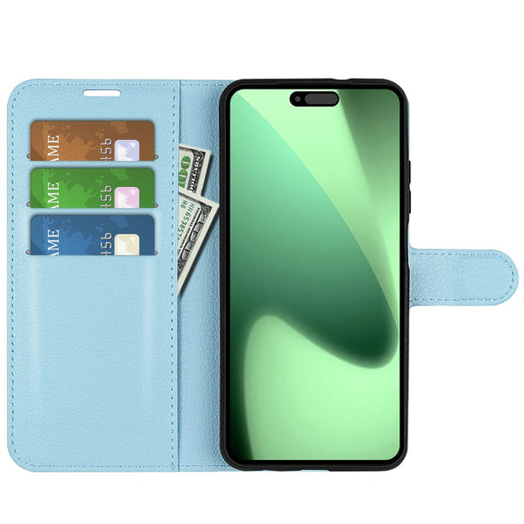 EIDERWOOD iPhone 17 Pro Litchi Flip Cover m. Indbygget Kortholder & Ståfunktion - Blå