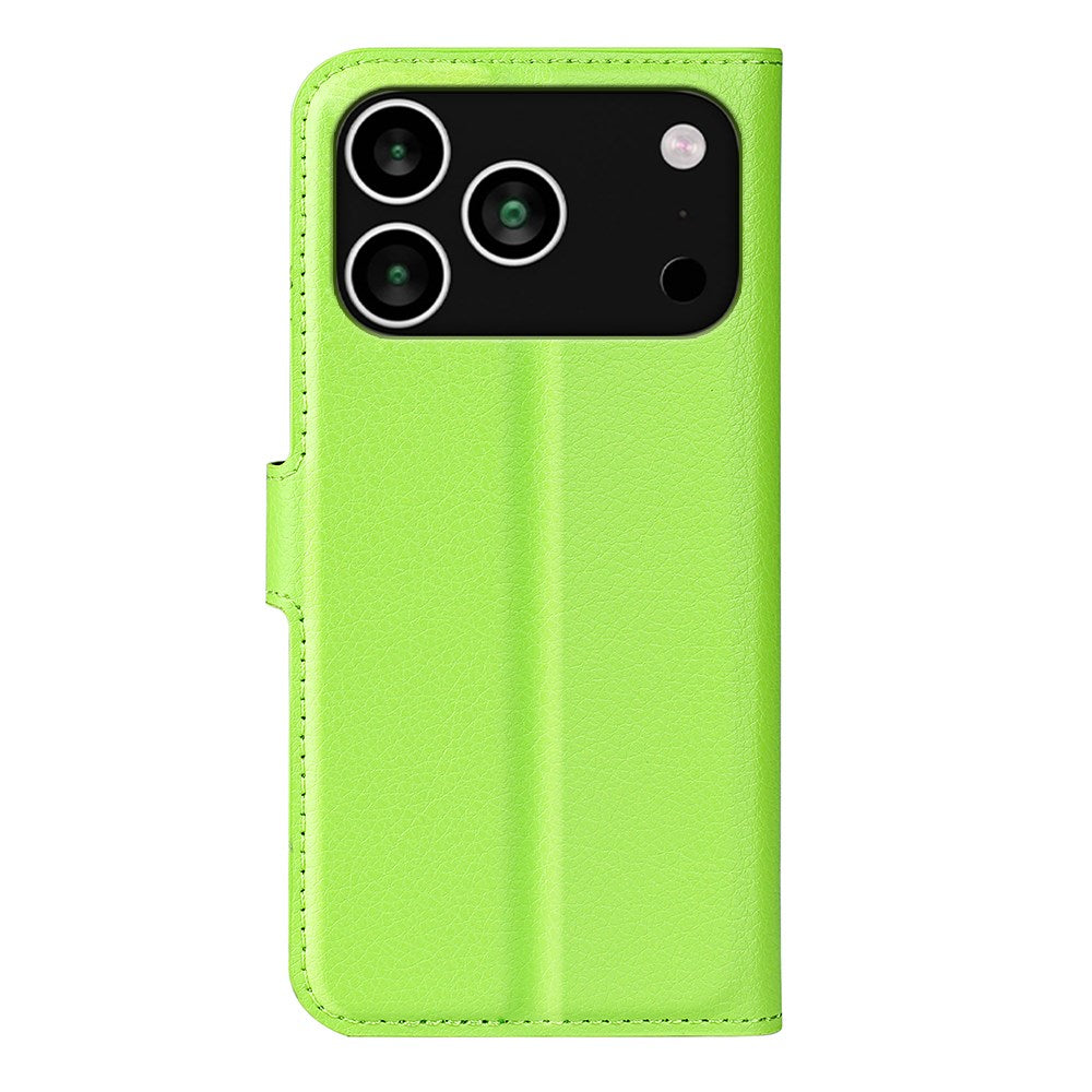 EIDERWOOD iPhone 17 Pro Litchi Flip Cover m. Indbygget Kortholder & Ståfunktion - Grøn