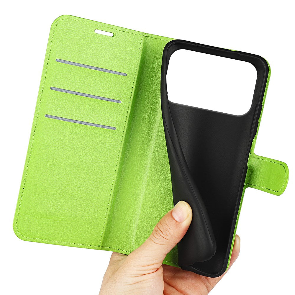 EIDERWOOD iPhone 17 Pro Litchi Flip Cover m. Indbygget Kortholder & Ståfunktion - Grøn