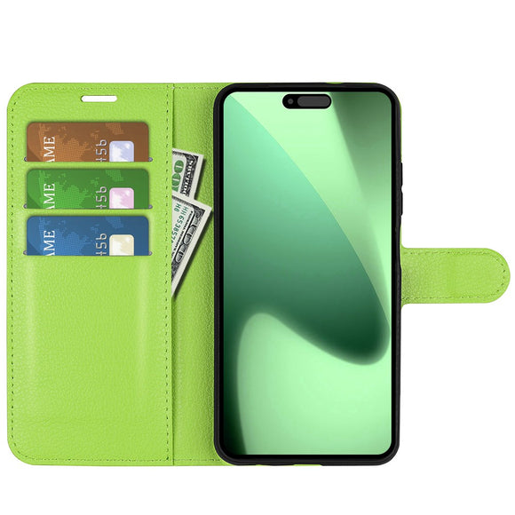 EIDERWOOD iPhone 17 Pro Litchi Flip Cover m. Indbygget Kortholder & Ståfunktion - Grøn