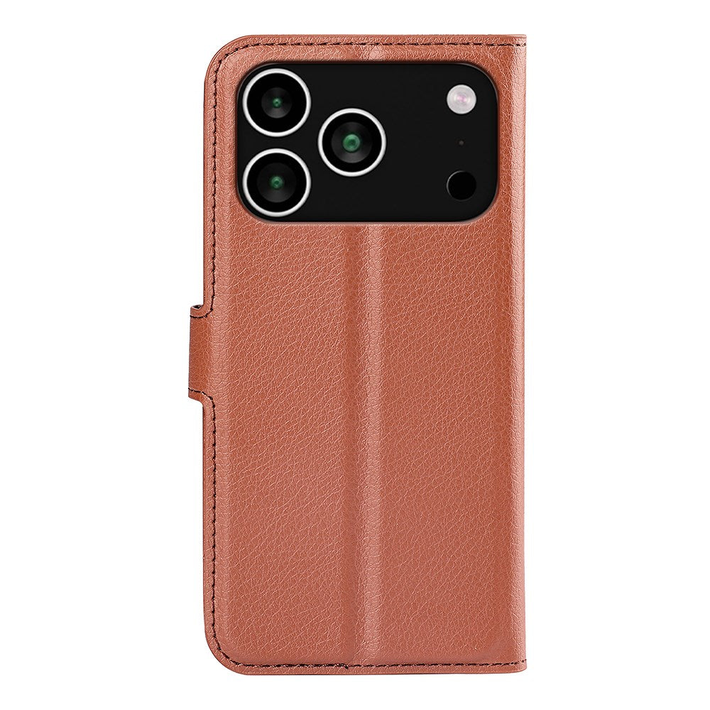 EIDERWOOD iPhone 17 Pro Litchi Flip Cover m. Indbygget Kortholder & Ståfunktion - Brun