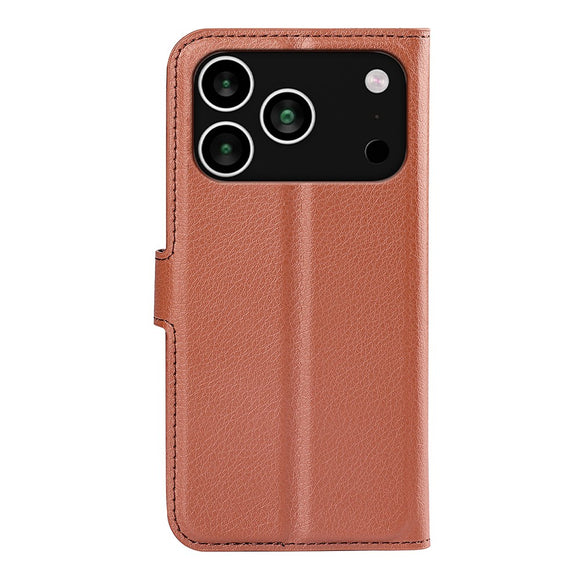 EIDERWOOD iPhone 17 Pro Litchi Flip Cover m. Indbygget Kortholder & Ståfunktion - Brun
