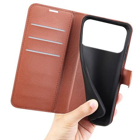 EIDERWOOD iPhone 17 Pro Litchi Flip Cover m. Indbygget Kortholder & Ståfunktion - Brun