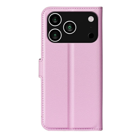 EIDERWOOD iPhone 17 Pro Litchi Flip Cover m. Indbygget Kortholder & Ståfunktion - Lyserød