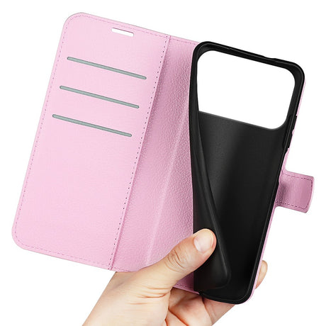 EIDERWOOD iPhone 17 Pro Litchi Flip Cover m. Indbygget Kortholder & Ståfunktion - Lyserød