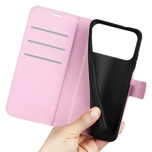 EIDERWOOD iPhone 17 Pro Litchi Flip Cover m. Indbygget Kortholder & Ståfunktion - Lyserød