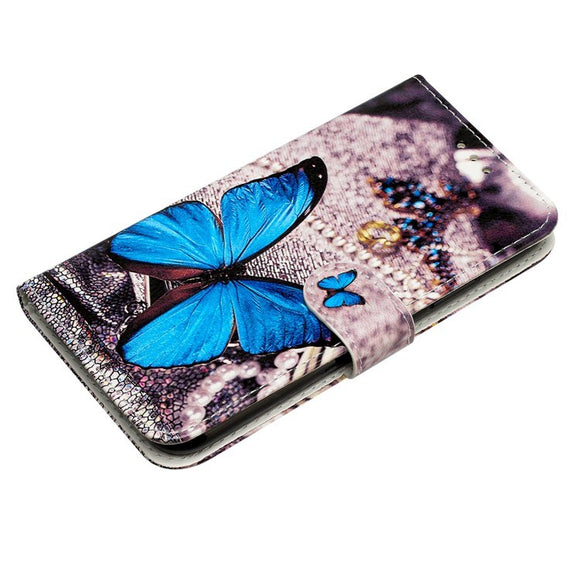 EIDERWOOD iPhone 17 Imiteret Læder Cover m. Pung & Strop - Blå Sommerfugl