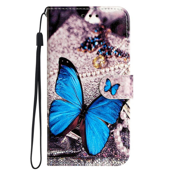 EIDERWOOD iPhone 17 Pro Imiteret Læder Cover m. Pung & Strop - Blå Sommerfugl